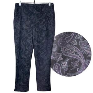 Chico’s FABULOUSLY SLIMMING Pull On Pants Size 0 US 4 Black Purple Paisley Knit